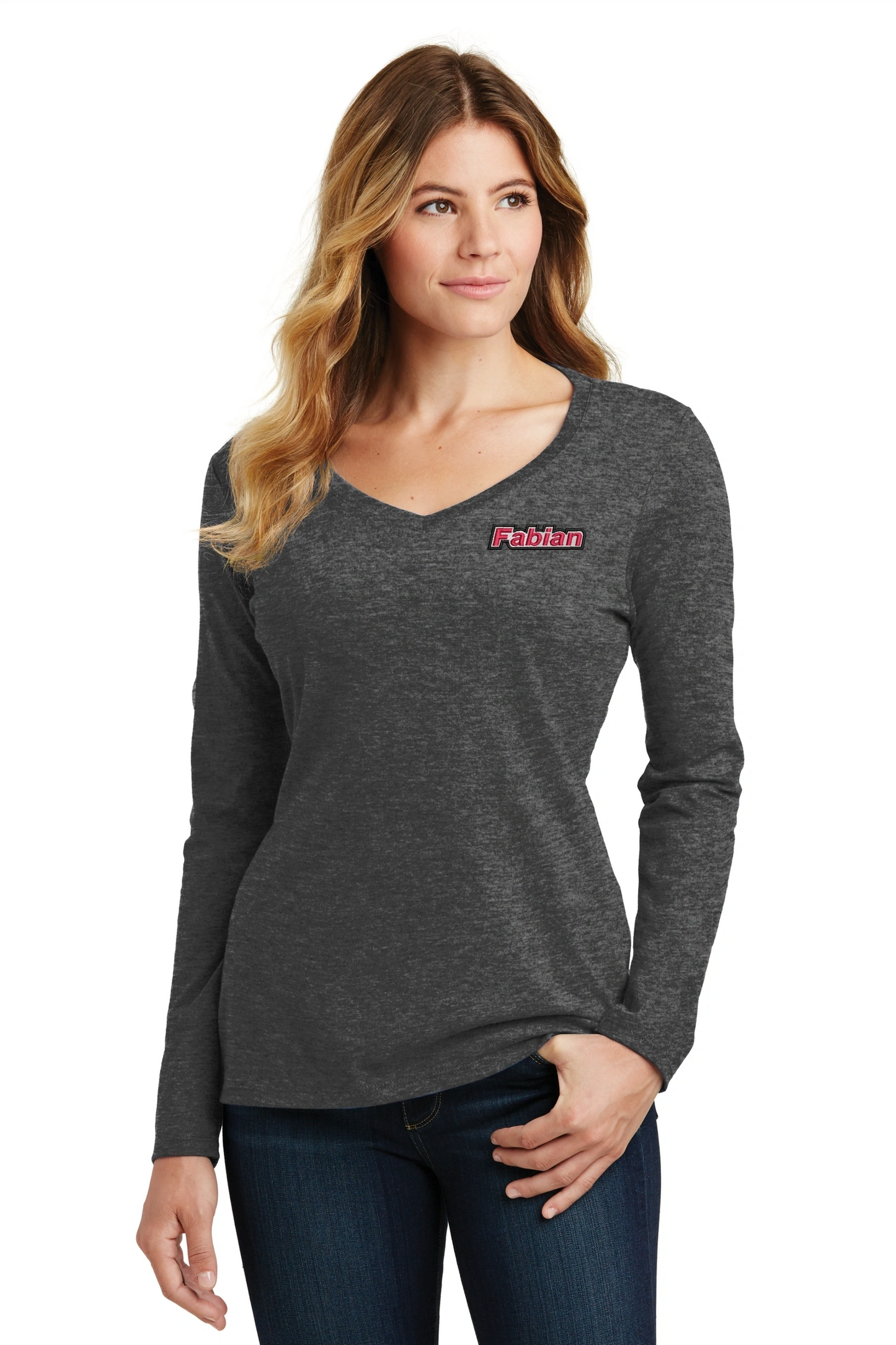 Port & Company® Ladies Long Sleeve Fan Favorite™ V-Neck