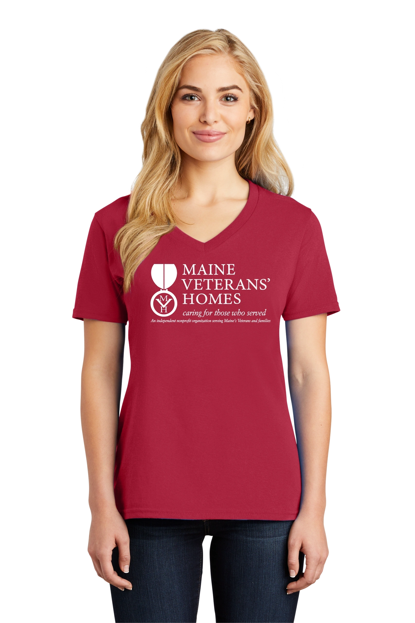 Maine Veterans'-Port & Company® Ladies Core Cotton V-Neck Tee